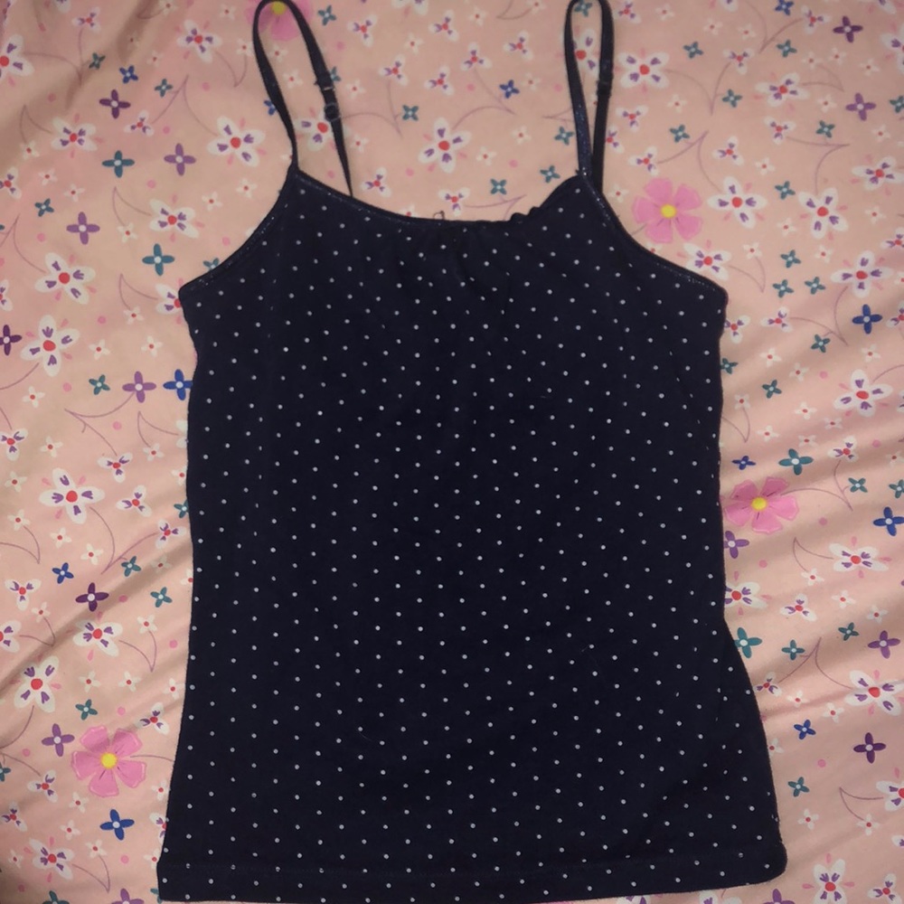 Polkadotted navy blue tank top